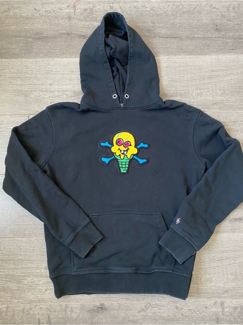 Icecream • Black Hoodie with Colorful Ice Cream Skull Patch